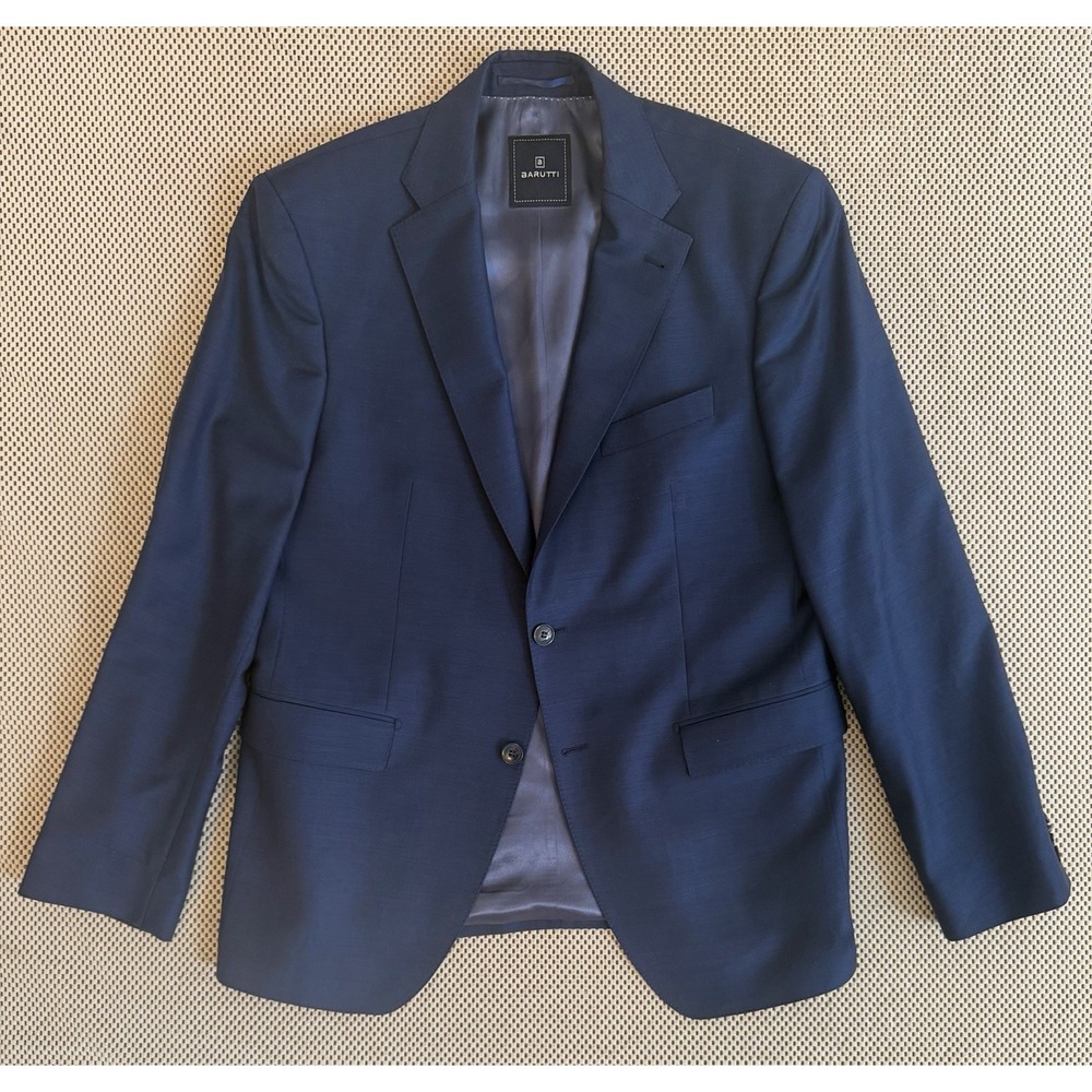 Mens Barutti 120 S‎ Wool Sport Coat Size 44R Blazer Double Vented Blue